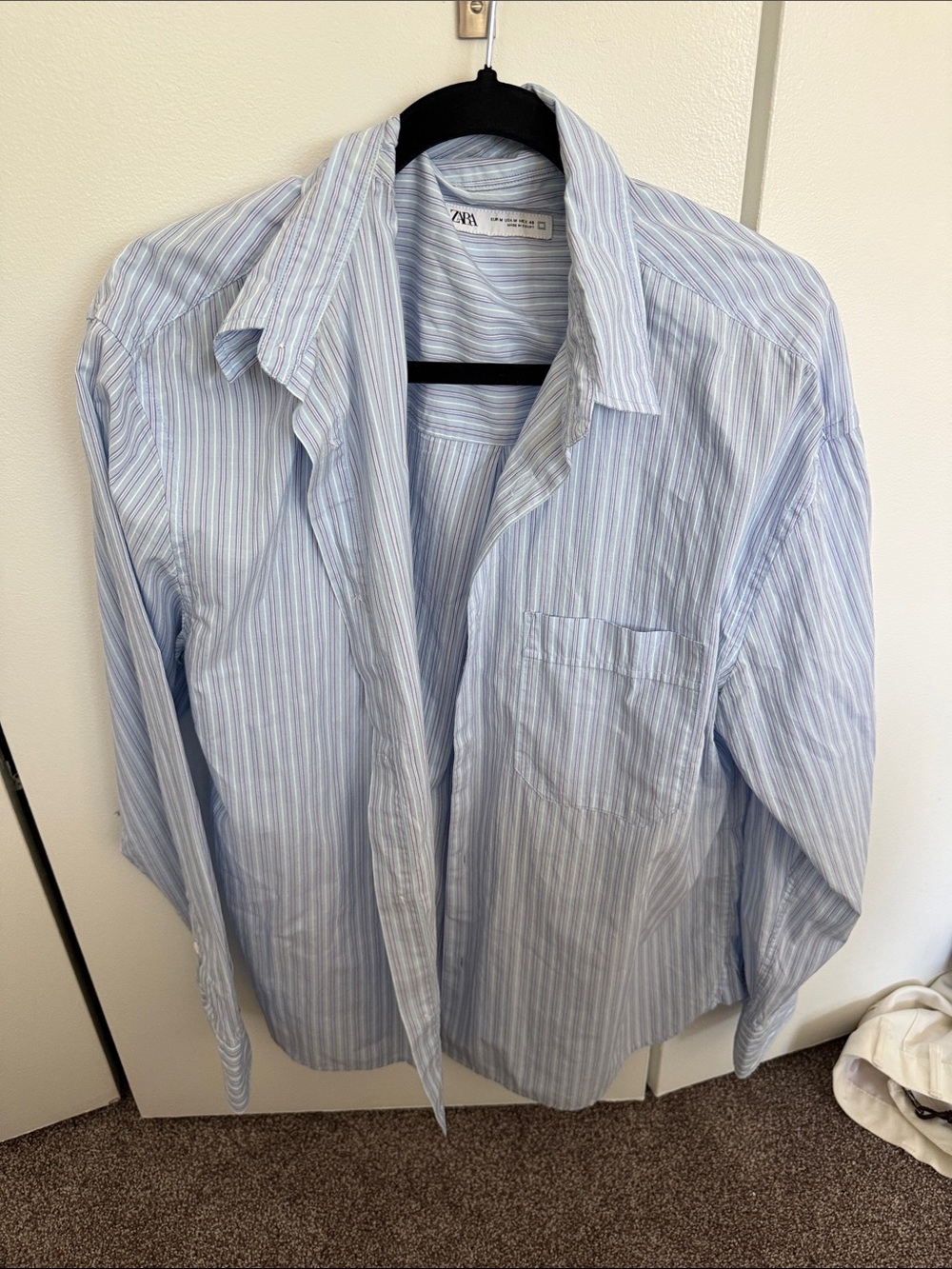 ZARA Light Blue and White Striped Men’s Button-Down Shirt